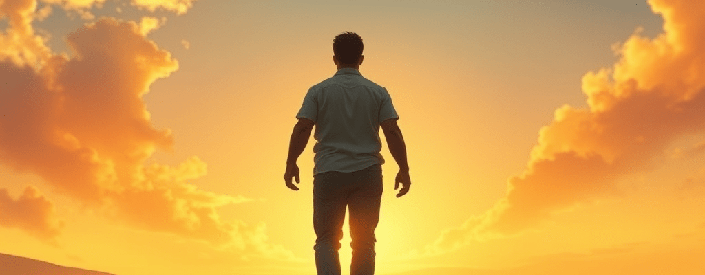 A person walking toward a bright horizon, representing the journey from inner pain to peace and fulfillment.